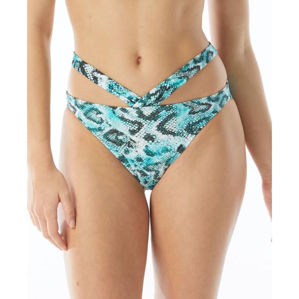 Sundazed Women's Riley Snake-Print Strappy Bikini Bottoms Aqua Blue NWT Size M